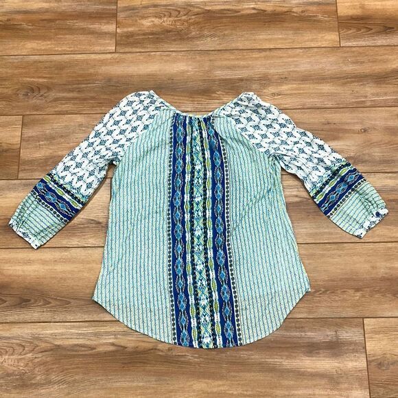 New Direction Women’s Blue and Green Bohemian Top with Rhinestones Size S - Picture 5 of 6